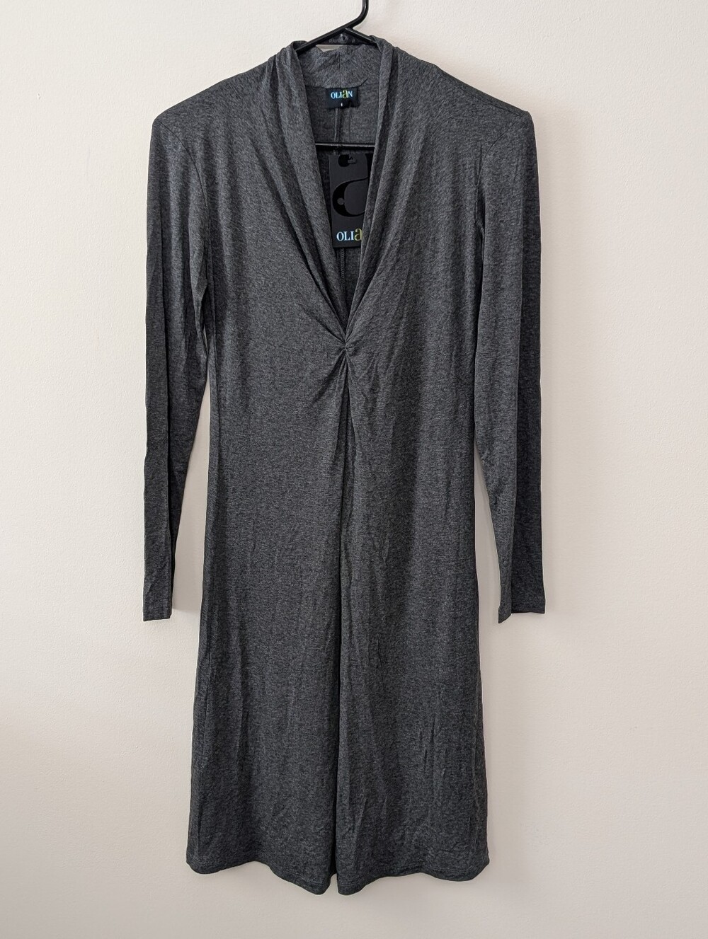 Olian Women's Gray Stretch V-Neck Long Sleeve Twist Sheath Maturnity Dress Sz S